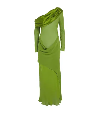 Christopher Esber Draped Sheer Silk Georgette Gown In Green