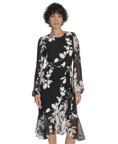 Tommy Hilfiger Women's Sheer Balloon Sleeve Dress In Multi