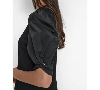 Dkny Women's Mixed-media Taffeta Puff-sleeve Top In Black