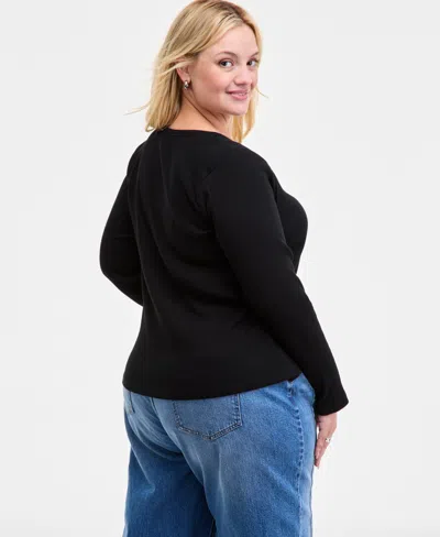 On 34th Trendy Plus Ribbed Button-front Cardigan, Macy's Exclusive In Black