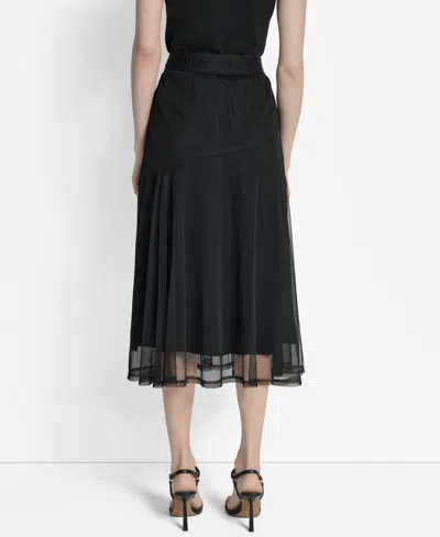 Dkny Women's Layered Mesh Logo-tape Midi Skirt In Black