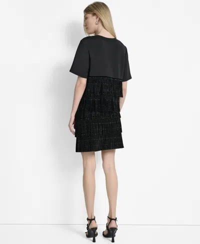 Dkny Women's Studded-fringe Crewneck T-shirt In Black