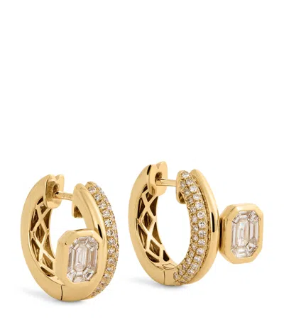 Shay Yellow Gold And Diamond Floating Bezel Huggie Earrings In Gold