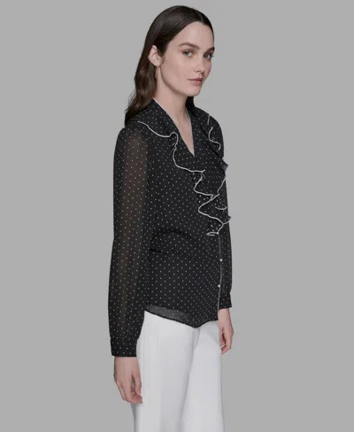 Karl Lagerfeld Women's Clip-dot Ruffled Blouse Top In Gray