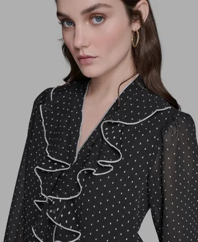 Karl Lagerfeld Women's Clip-dot Ruffled Blouse Top In Gray