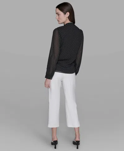 Karl Lagerfeld Women's Clip-dot Ruffled Blouse Top In Gray