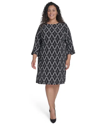 Tommy Hilfiger Plus Size Bell-sleeve Shift Dress In Black