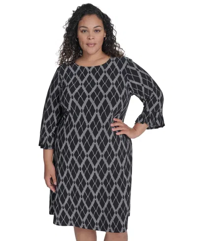 Tommy Hilfiger Plus Size Bell-sleeve Shift Dress In Black