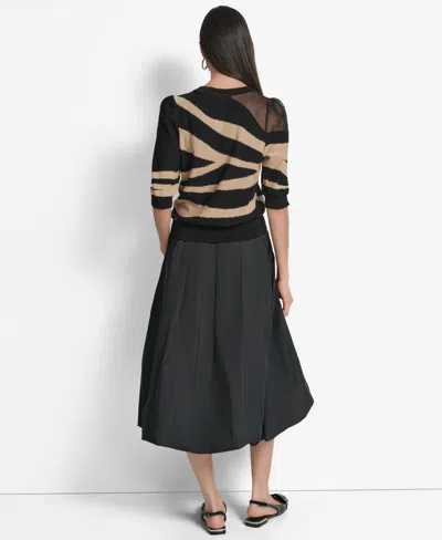 Dkny Women's Zebra-print 3/4-sleeve Sweater In Black
