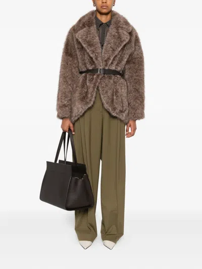 P.a.r.o.s.h Belted Faux Fur Jacket In Brown