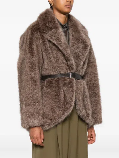 P.a.r.o.s.h Belted Faux Fur Jacket In Brown