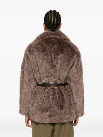 P.a.r.o.s.h Belted Faux Fur Jacket In Brown