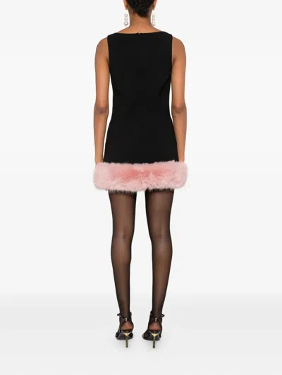 Self-portrait Back Crepe Mini Dress With Pink Faux Fur Hem In Multi