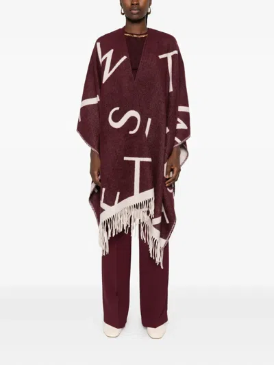 Twinset Alphabet-print Fringed Cape In Red