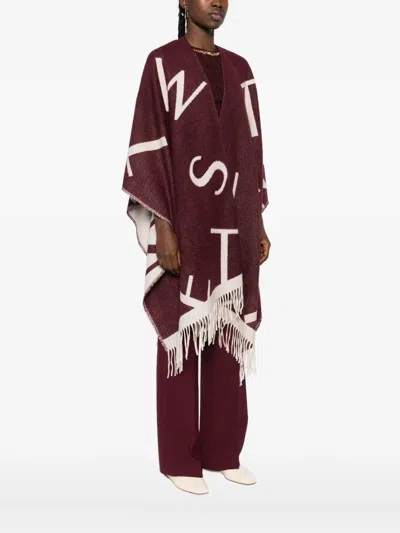 Twinset Alphabet-print Fringed Cape In Red