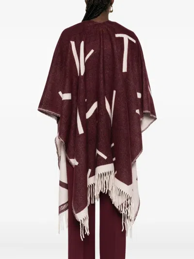 Twinset Alphabet-print Fringed Cape In Red