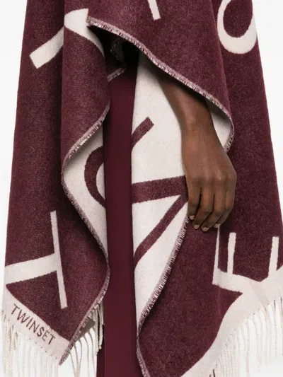 Twinset Alphabet-print Fringed Cape In Red