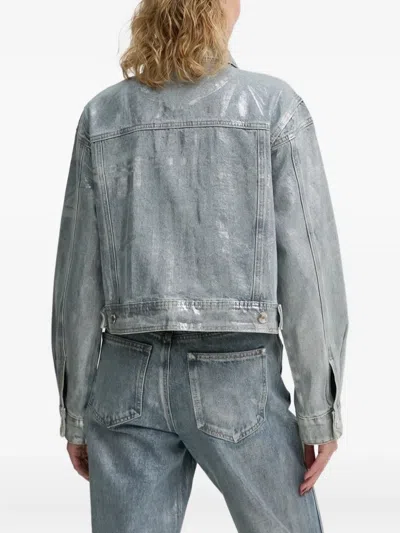 Gestuz Metallic-effect Denim Jacket In Blue