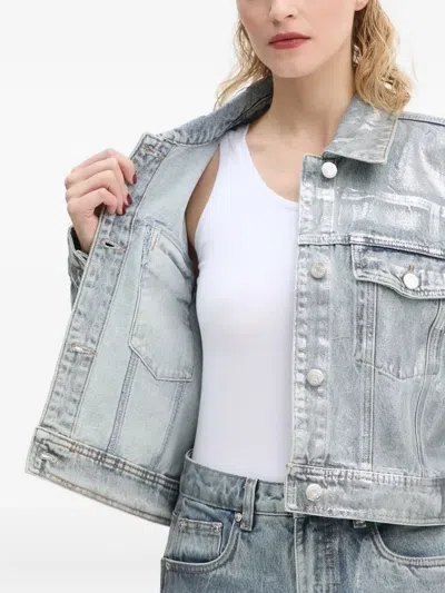 Gestuz Metallic-effect Denim Jacket In Blue