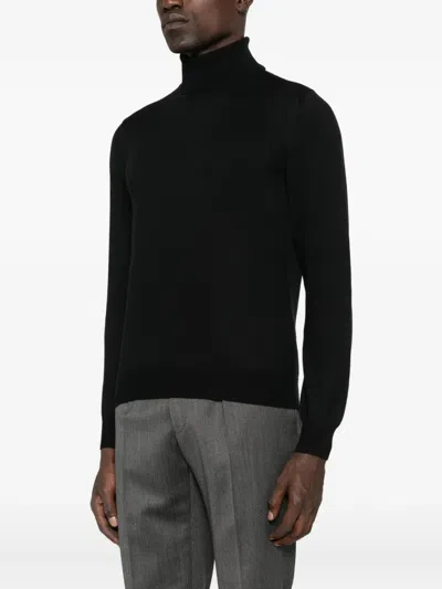 Tagliatore Turtleneck Sweater With Ribbed Collar And Cuffs In Black