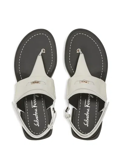Ferragamo Nya 30 Woman Thong Sandal Off White Size 7 Calfskin In White