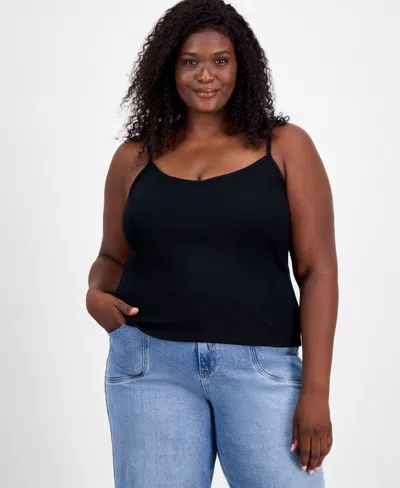 On 34th Trendy Plus Size Striped Camisole Tank Top, Macy's Exclusive In Black