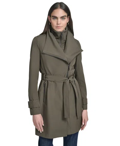 Calvin Klein Women's Long Sleeve Belted Wrap Coat In Green