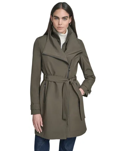 Calvin Klein Women's Long Sleeve Belted Wrap Coat In Green