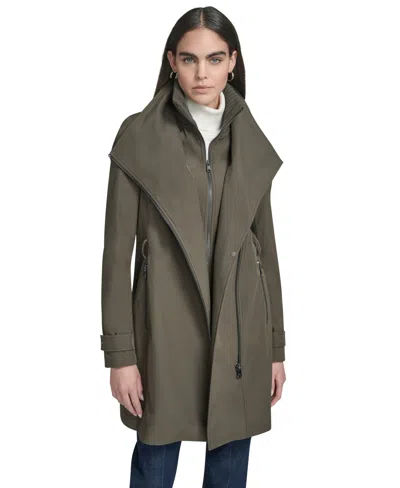 Calvin Klein Women's Long Sleeve Belted Wrap Coat In Green