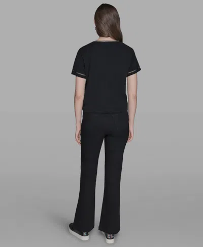 Karl Lagerfeld Women's Crystal-trim V-neck Top In Black