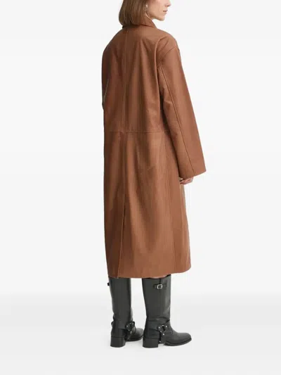 Herskind Button-fastening Leather Coat In Brown