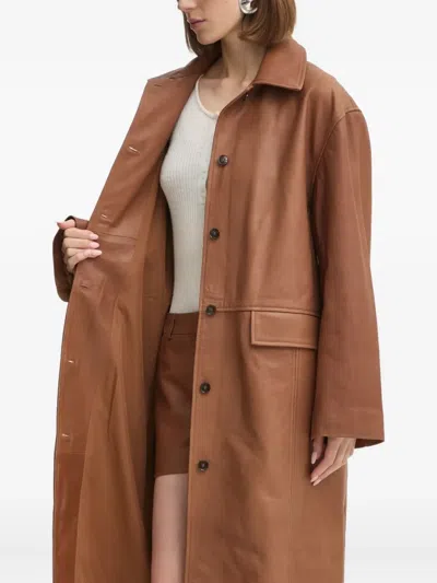 Herskind Button-fastening Leather Coat In Brown