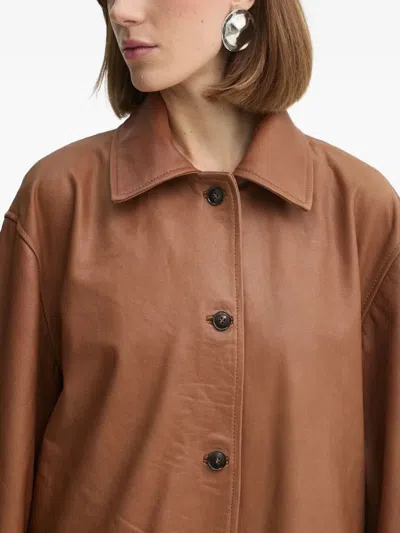 Herskind Button-fastening Leather Coat In Brown