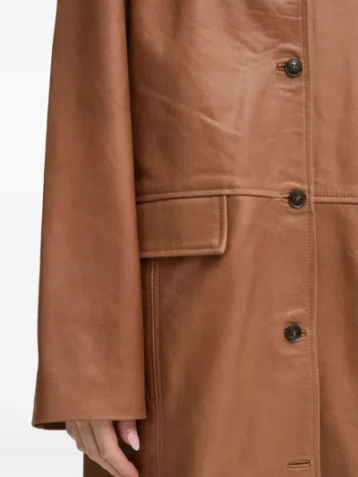 Herskind Button-fastening Leather Coat In Brown