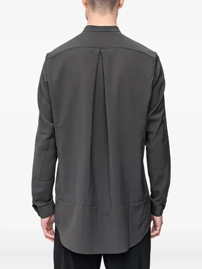 Devoa Mandarin-collar Button-down Shirt In Green