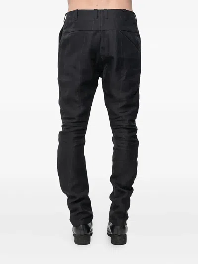 Devoa Grid-pattern Linen Regular Trousers In Black