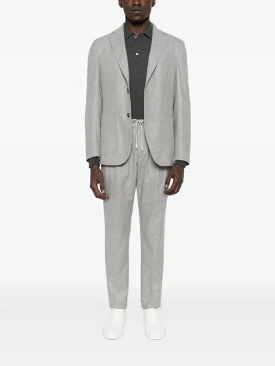 Corneliani Long-sleeved Gray Wool Polo Shirt In Gray