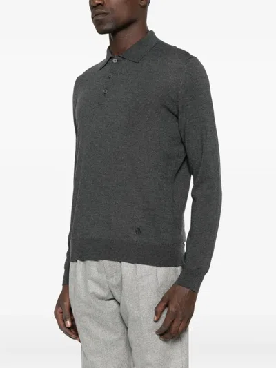 Corneliani Long-sleeved Gray Wool Polo Shirt In Gray