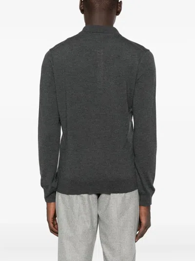 Corneliani Long-sleeved Gray Wool Polo Shirt In Gray