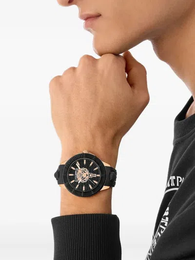 Plein Sport Mens City Rush 3 Hand Date Quartz Black Silicone Strap 45mm In Black