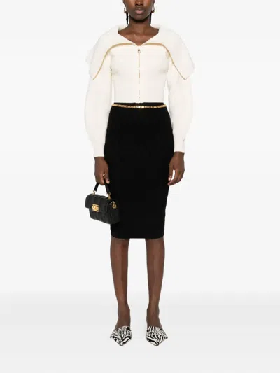 Elisabetta Franchi Black Diamond Knit Skirt With Jewel Detail In Black