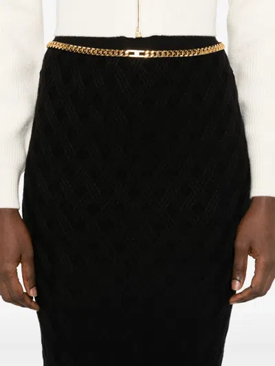 Elisabetta Franchi Black Diamond Knit Skirt With Jewel Detail In Black