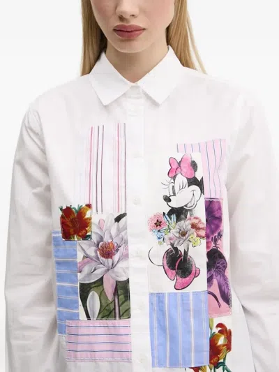 Desigual Minnie Mouse Patchwork Shirt In White