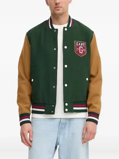 Gant Varsity Embroidered-badge Bomber Jacket In Green