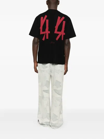 44 Label Group Black Crewneck T-shirt With Logo On The Front And Maxi Logo On The Rear In Cotton Man In Black