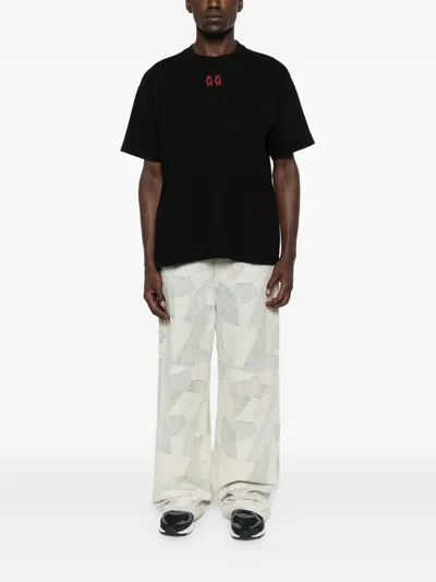 44 Label Group Black Crewneck T-shirt With Logo On The Front And Maxi Logo On The Rear In Cotton Man In Black