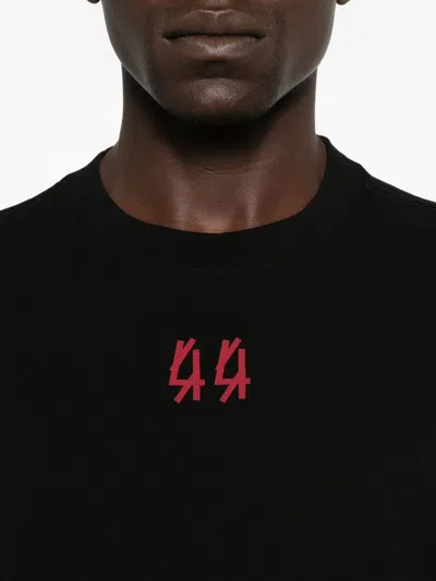 44 Label Group Black Crewneck T-shirt With Logo On The Front And Maxi Logo On The Rear In Cotton Man In Black