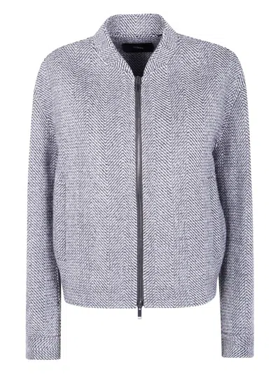 Joseph Herringbone-pattern Zip-front Jacket In White