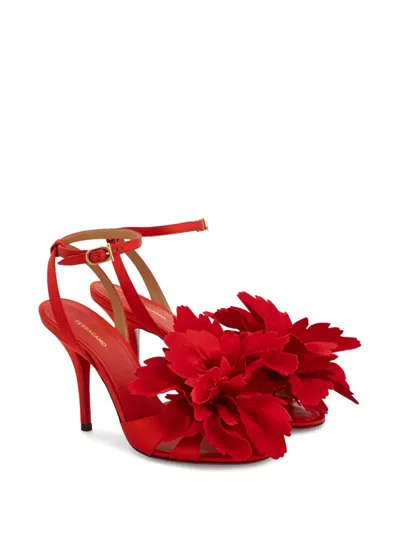 Ferragamo 90mm Flower-embellished High-heel Sandals In Red