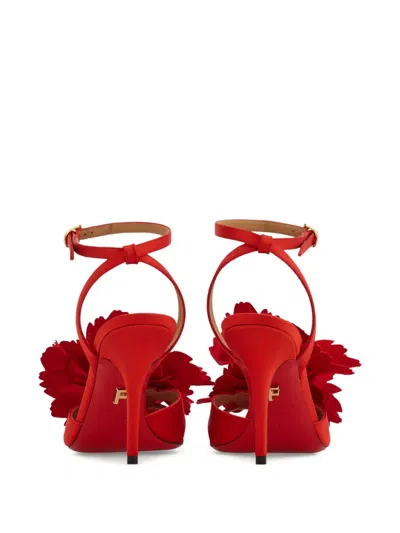Ferragamo 90mm Flower-embellished High-heel Sandals In Red